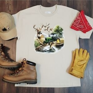 Hunting Fishing Farming Graphic Tee • Country Outdoors Shirt • Tractor Deer Duck